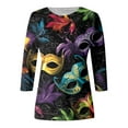 thumbnail image 3 of Ladies' Carnival Printed Round Neck Top Casual Loose 3/4 Sleeves Quarter Sleeves T Shirt Top Cute Shirts for Women Trendy Low Cut Tees Women Blouse Bodysuit Womens plus Size Dressy Tops Ladies Trendy, 3 of 4