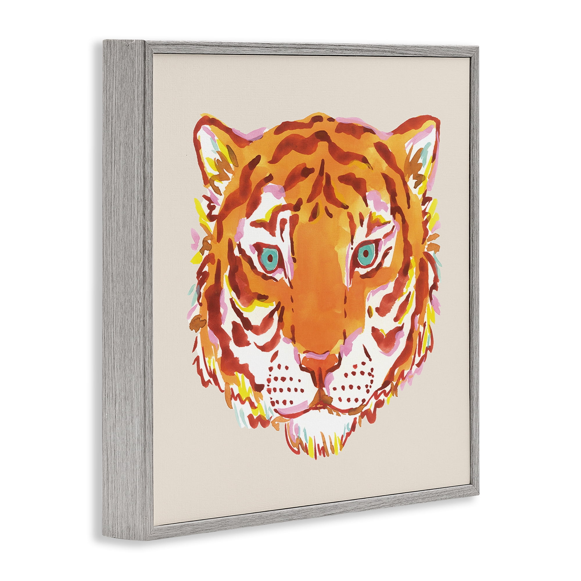Stupell Industries Orange Boho Tiger Face Gray Framed Giclee Art, design by Karolina Sato