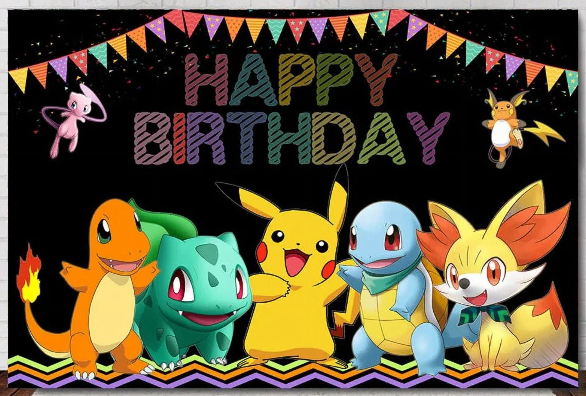 Pokemon Happy Birthday Anime Cartoon Theme Backdrops Banner Birthday Party Decor Supplies,5.9x3.6ft