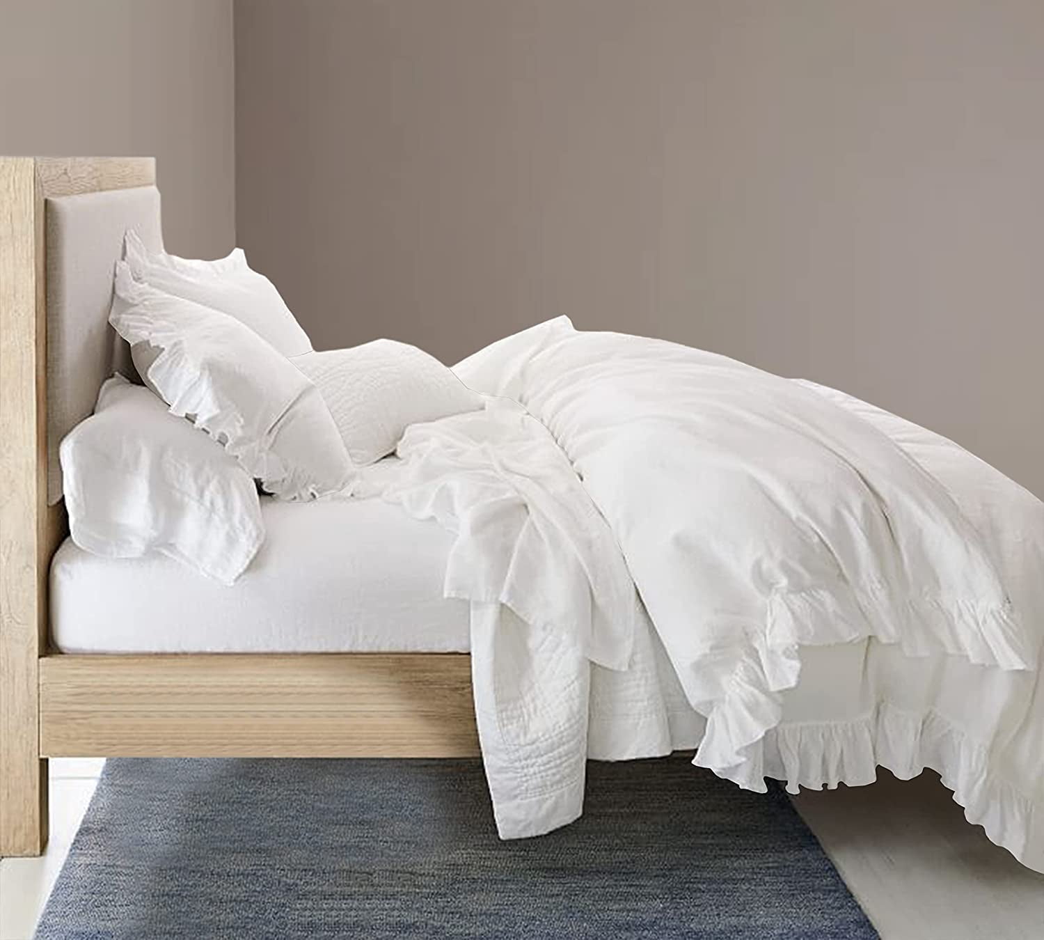Delara Organic Cotton Duvet Set, 300 Thread Count, GOTS Certified, 3-Piece Ruffled Duvet cover with 2 Shams