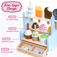 thumbnail image 6 of Adofi 37PCS Wooden Play Ice Cream Toys Set, Pretend Play Food for Kids 3-5 Girls Boys, Serve Ice Cream Counter with Scoop, Menu, Fake Money, Birthday Gift for Boys Girls, 6 of 7