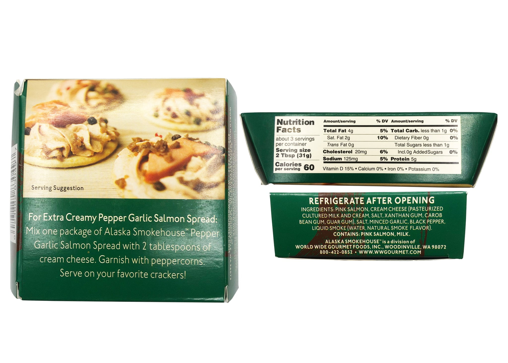 Alaska Smokehouse 3.25oz Pepper Garlic Salmon Spread Tin, Wild Alaskan Pink Salmon and Cream Cheese