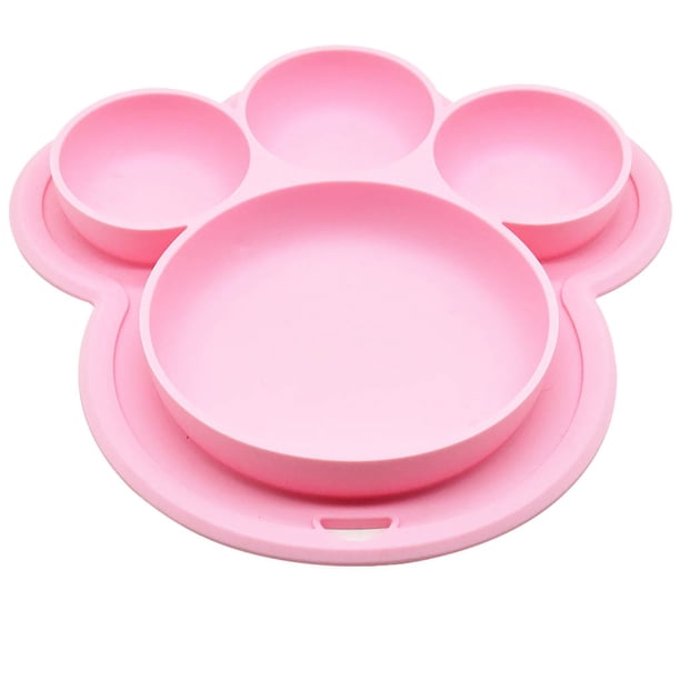 Yuarrent de cena para niños, alimentación de silicona, frutas, dividido, cuenco, forma de pata, vajilla de alimentación, juguete para Mostrada Rosado Yuarrent HA003350-01