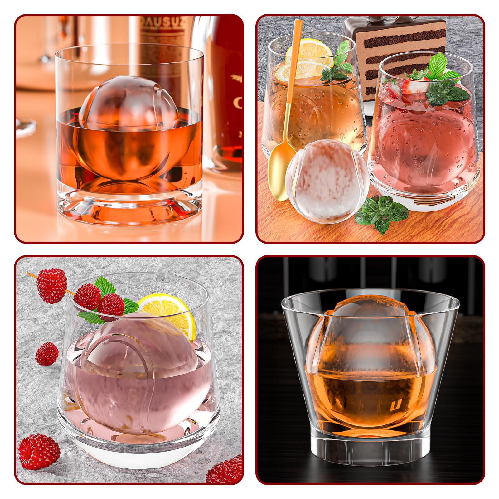 6 Chamber 2.2" 3d Tennis Gifts Ice Cube Tray With Funnel Large Round Ball Maker Mold Silicone Fun Shapes Sphere Molds For Chilling Brandy And Beverages