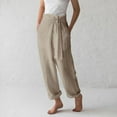 thumbnail image 2 of Maean Pants for Women Trendy High Waist Wide Leg Loose Cotton Linen Side Bow Knot Tie Pockets Trousers, 2 of 5