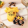 thumbnail image 3 of HWJAD My Sunshine Baby Clothes Girl Newborn Infant Girls Summer Outfit Short Sleeve Romper Sunflower Short Headband Set, 3 of 11