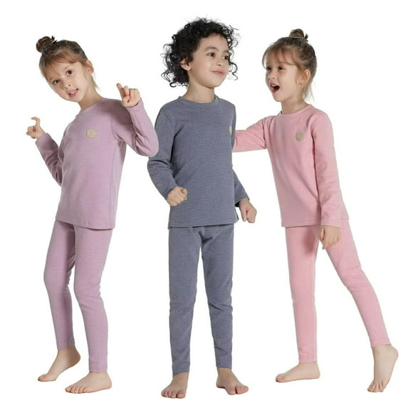 Toddler Kids Boys Girls Thermal Underwear Set Soft Fleece Lined Thermal Tops and Bottom Unisex 2-Piece Outfit for 2-14T