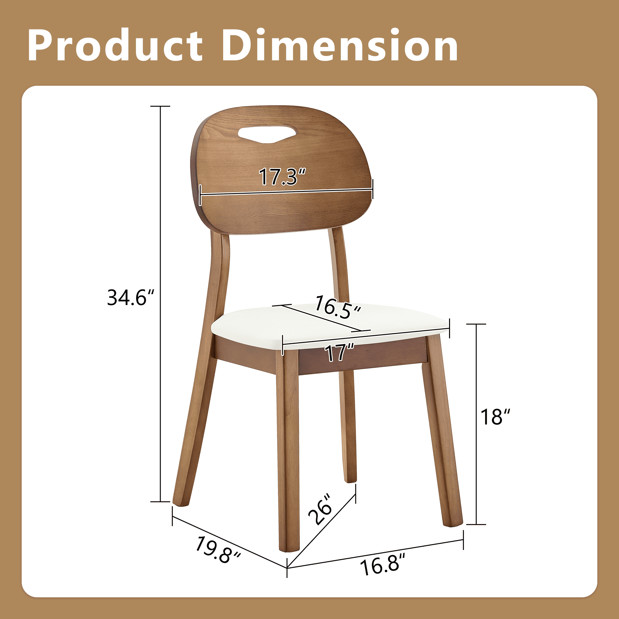 Leumius Dining Chairs Set of 2 with White PU Soft Seat Cushions, Farmhouse Dinner Chair with Hollowed Out Backrests for Kitchen Dining Room