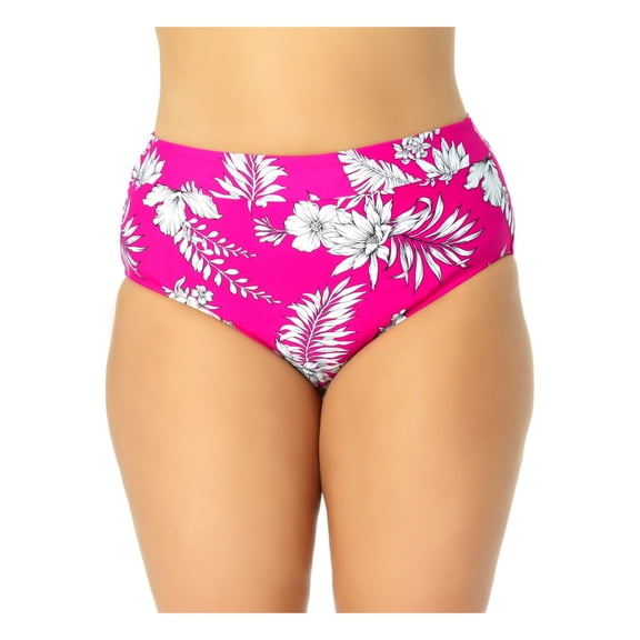 CALIFORNIA WAVES PLUS Women's Multi Color Tropical Print Stretch Banded Lined Bikini Moderate Coverage High Waisted Swimsuit Bottom 2