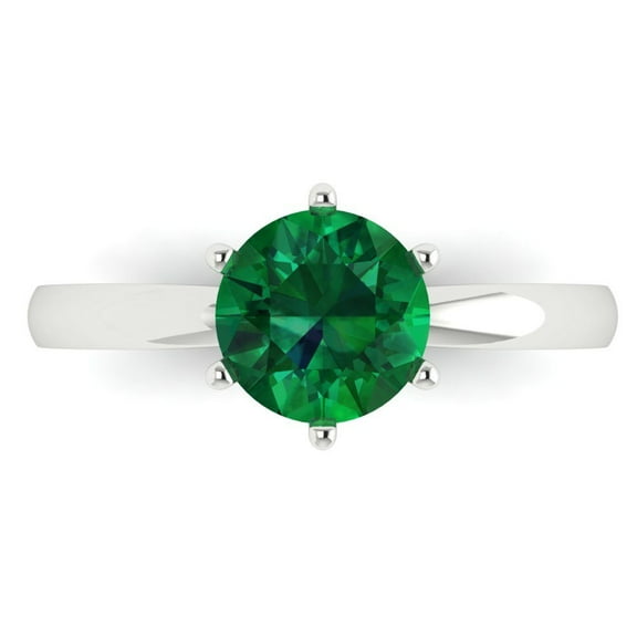 1.5 ctw Solitaire Anniversary Ring for Women | Round Cut Simulated Emerald | Hyperallergenic Solid 14K White Gold