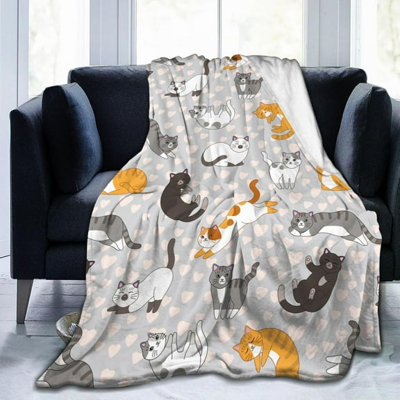 Cute Cat Kawaii Kitten Blanket, Soft Blankets Flannel Bed Throw Cozy Lightweight Plush Gifts for Kids Boys Girls Women Men Sofa Couch Bedroom Living Rooms Warm All Season, Home Decor, Small 50"x40"