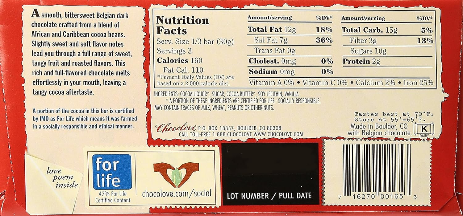 Chocolove Xoxox Premium Chocolate Bar Dark Chocolate Rich 3.2 Oz (2 Pack)