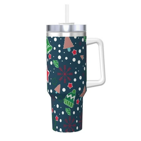 

Fuzoiu Christmas Print 40OZ Ice Bully Stainless Steel Insulated Cup with Handle and Straw - Perfect for Travel and Sports