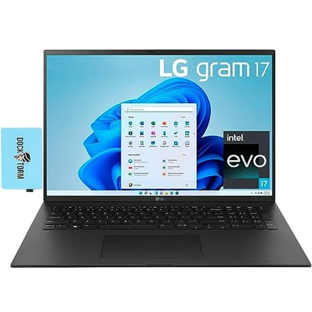 LG Gram 17 Ultra-Lightweight Laptop 17.0" WQXGA Intel Evo Platform (12-Core i7-1360P, 16GB RAM, 2x512GB PCIe SSD (1TB), Intel Iris Xe, Backlit KYB, 2 Thunderbolt 4, WiFi 6, Win11Home) w/Dockztorm Hub