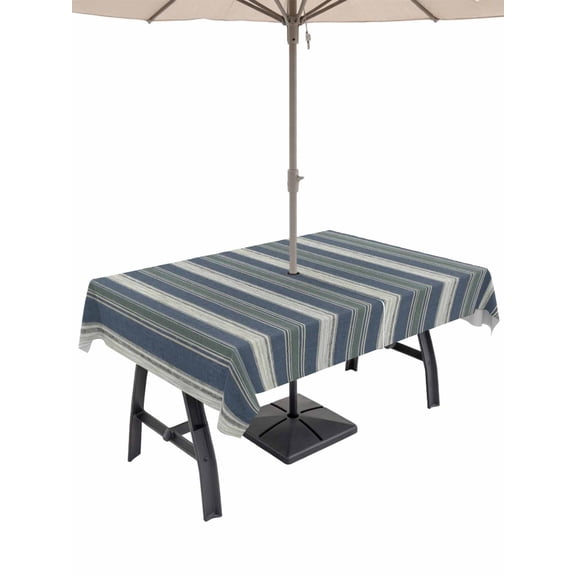52x70 Inch Outdoor Tablecloth with Umbrella Hole Zipper Rectangle Black Striped Rectangular Tablecloths Outside Waterproof Farmhouse Stripes Modern Abstract Art Patio Table Cloth Cover for Picnic