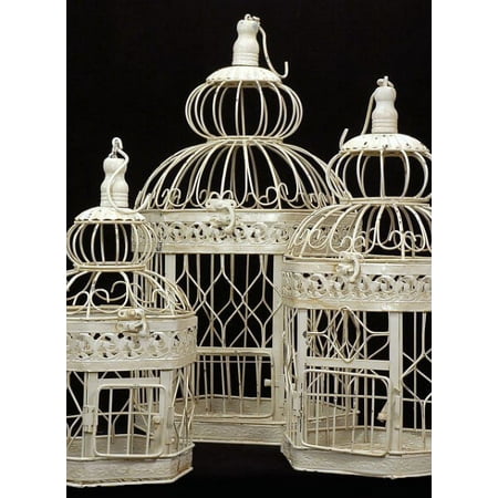 Set of 3 Victorian Cream White Bird Cages Largest Cage 13in. Wide x 21in. Tall /Middle-Sized Cage 9in. Wide x 18in. Tall /Smallest Bird Cage 7in. Wide x 14in. Talll