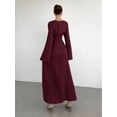thumbnail image 2 of Burgundy Twist Front Flare Long Sleeve Maxi Dress With Ornamental Buckle, 2 of 30