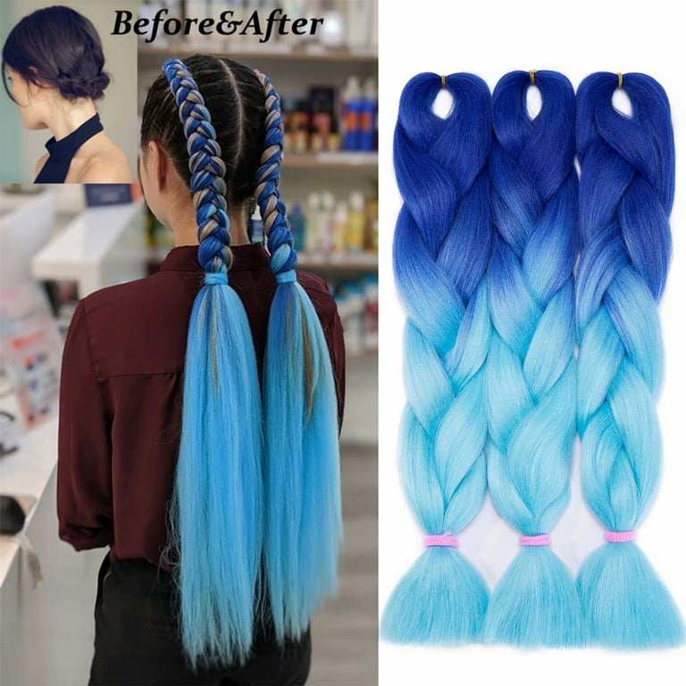 Benehair Jumbo Braiding Hair Synthetic Salon Crochet Braids Ombre for Twist  Hair Extensions 24/300g 3 Packs Black to Lake Blue to Grey 