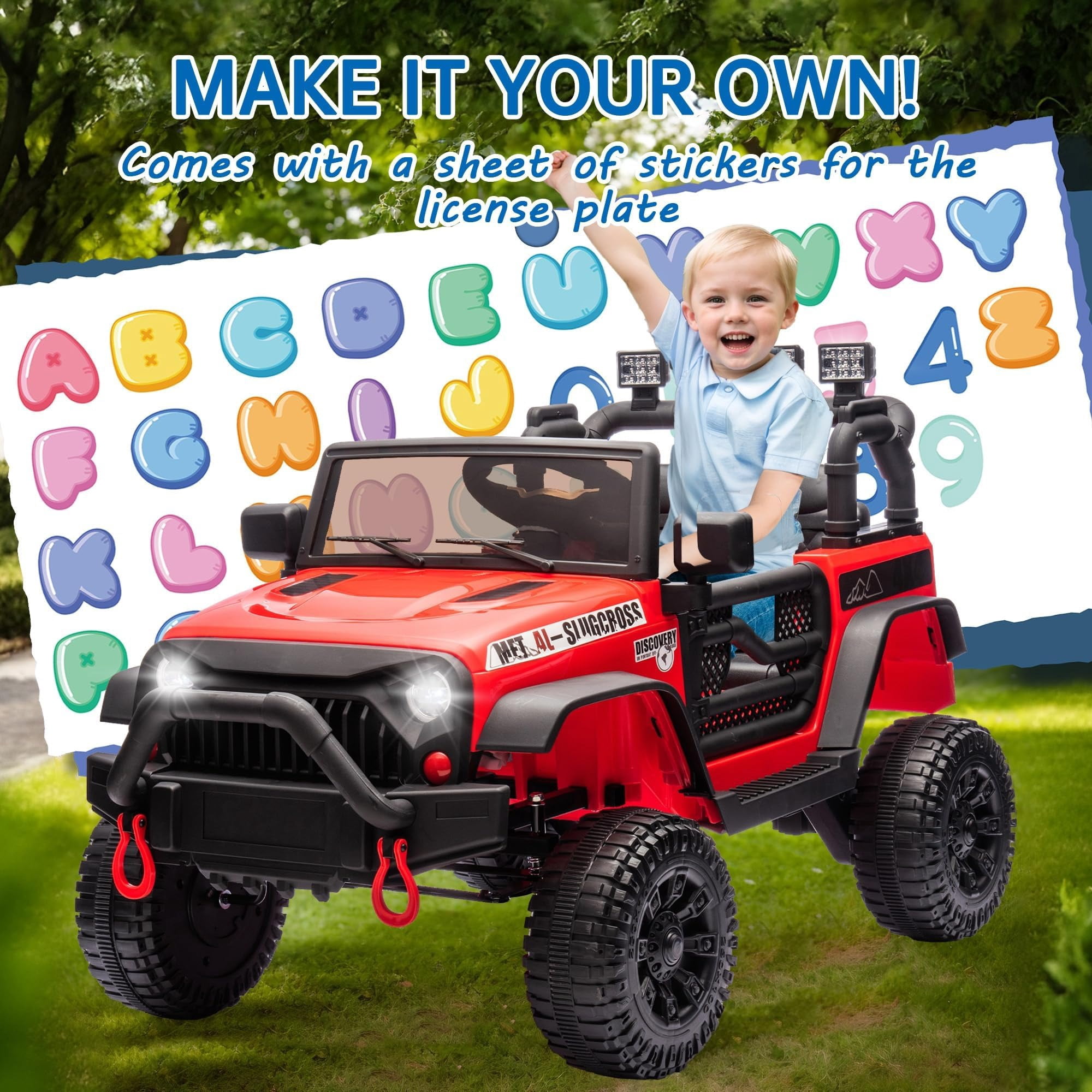 DYNALUNE  24V Kids Ride on Jeep, 400W Battery Powered Car with 4-Wheel Suspension & Music
