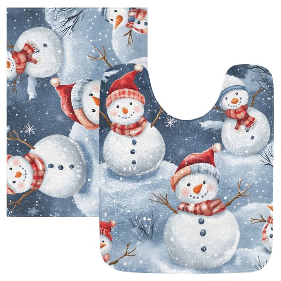 Ryvnso Winter Snowman on Christmas Bathroom Shaggy Rugs Toilet Mat Soft Contour Rug