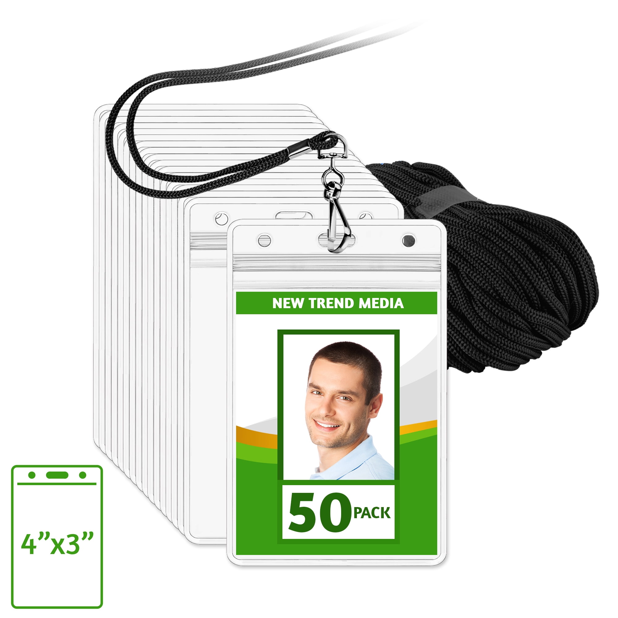 EcoEarth Large 4" x 3" Clear Vertical ID Badge Holder with Black