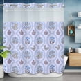 thumbnail image 6 of No Hook Shower Curtains with Snap-in Liner Set, Spring Floral Waterproof Hotel Style Bathroom Shower Curtain, Retro Flowers Leaves Botanical Light Blue Breathable Mesh Top Bath Curtains 72''x78'', 6 of 9