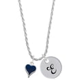 thumbnail image 1 of Delight Jewelry Silvertone Small Long Blue Heart Silvertone Script Initial Disc - E - Charm Necklace, 20"+3", 1 of 4