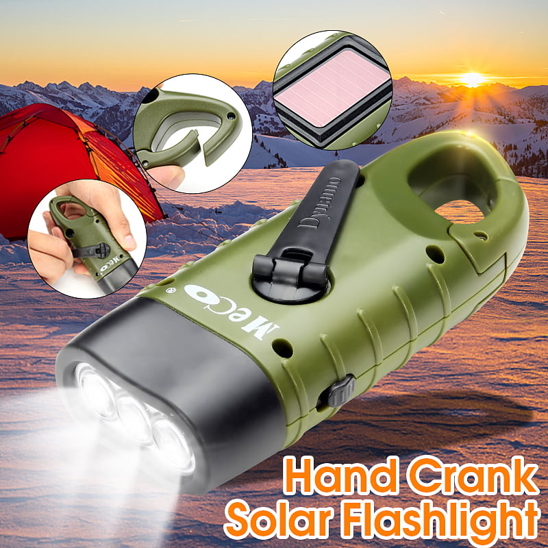 Solar Powered Hand Crank Flashlight For Emergency Hiking Camping and Survival Gear Rechargeable LED Cranking Light With Clip By Stalwart