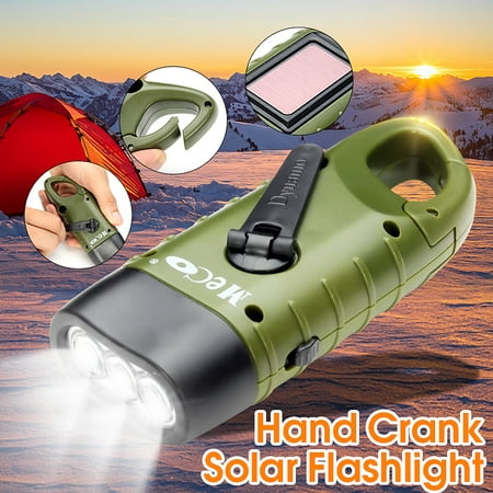 Mini Solar Powered Hand Crank Flashlight Rechargeable Emergency LED Flashlight Cranking Light With Clip By Stalwart ( For Emergency Hiking Camping and Survival Gear