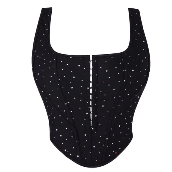 AINIYS Women's Rhinestone Embellished Square Neck Corset Bustier Hook-and-Eye Shapewear Waist Cincher for Party Club Evening Formal Occasions Black L