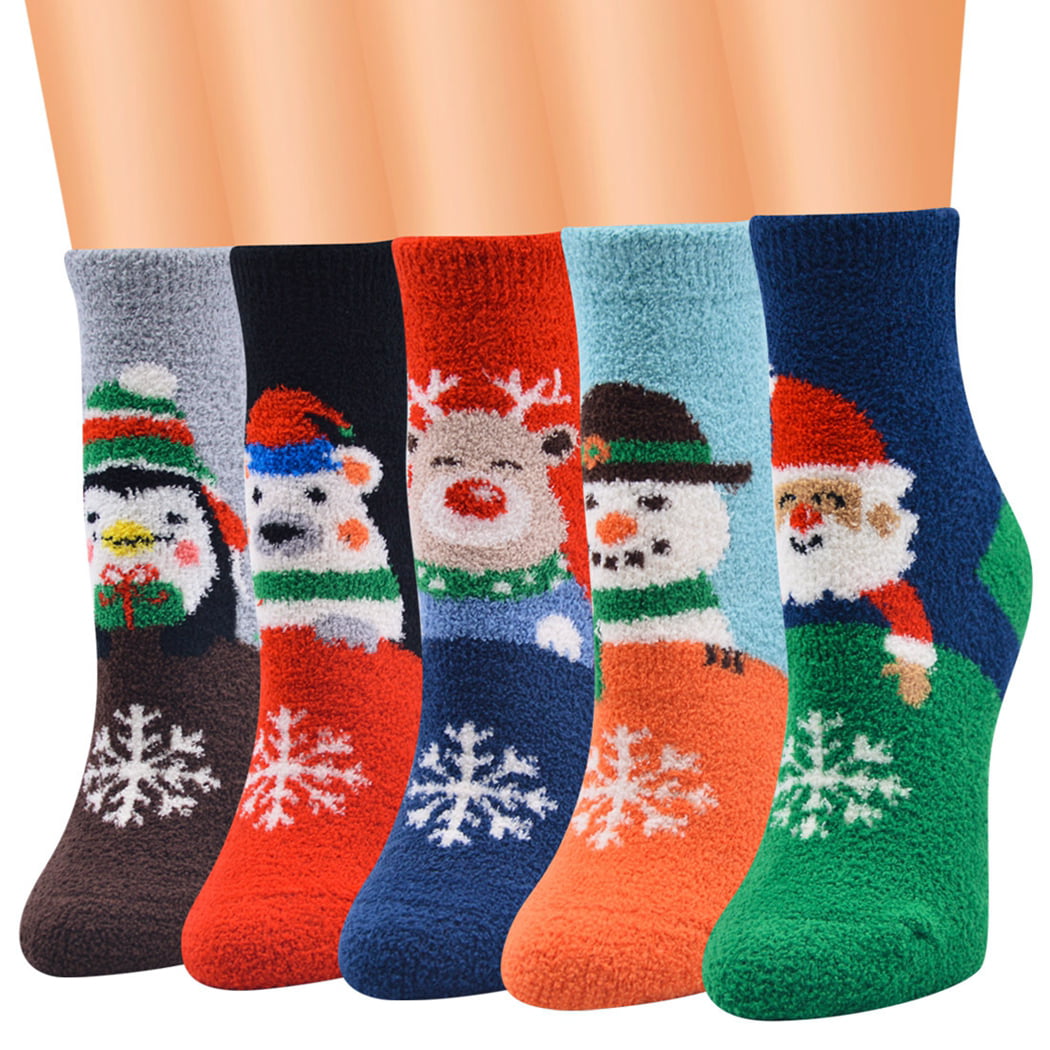 US 5 Pairs Unisex Children Christmas Santa Claus Cotton Warm Soft Ankle Socks 