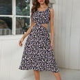 thumbnail image 4 of Womens Summer Casual Sleeveless Crewneck Swing Sundress Long Beach Dresses Floral Sexy Cutout Flowy Swing Midi Dress, 4 of 7