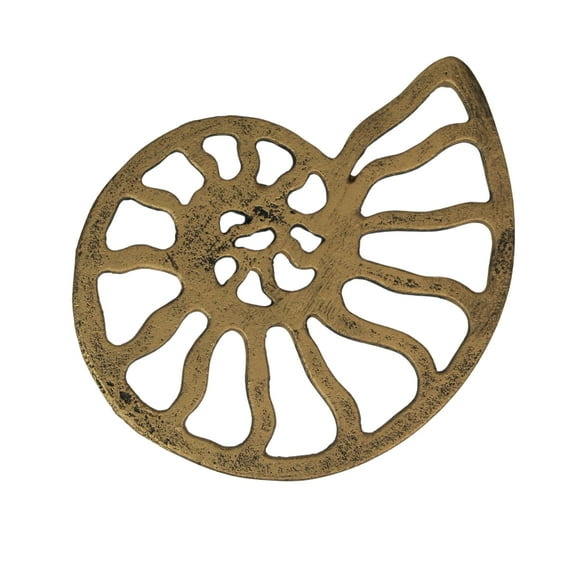 Zeckos Nautilus Shell Trivet – Distressed Gold Finish, Heat-Resistant, Coastal Decor