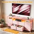 thumbnail image 2 of 10-cajón cómoda mesa de tv 63-pulgada de anchura para 65 70 75-pulgada tvs fabric cómoda entertainment center con power outlets y LED lights in rosa para dormitorio, 2 of 7