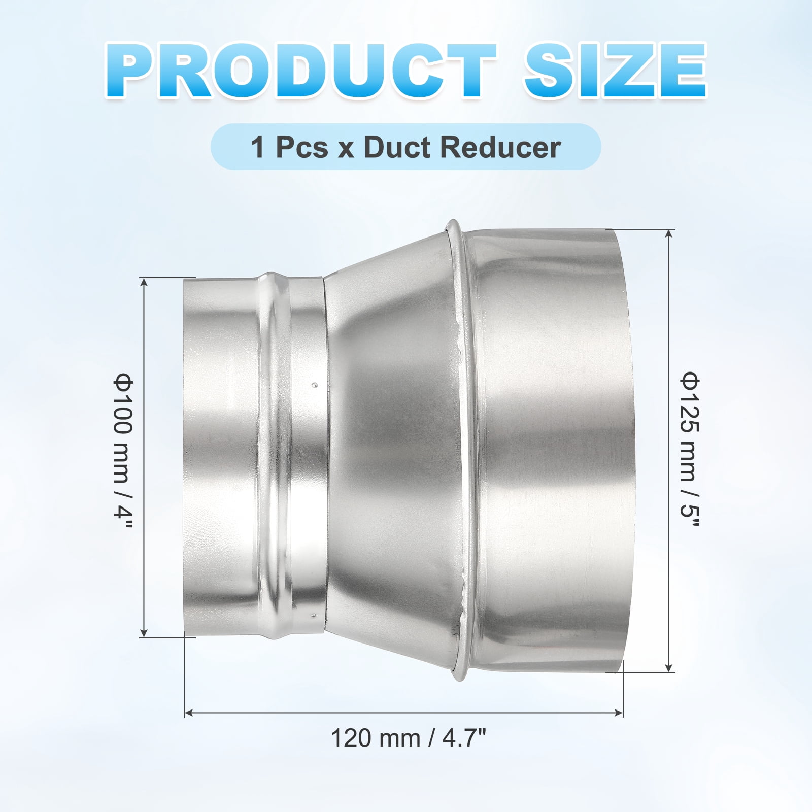 Uxcell Duct Reducer (5" to 4") - 304 Stainless Steel Air Ducting Reducer Increaser Metal HAVC Duct Adapter Stove Pipe Fitting Connector for Exhaust Fan/Blower/AC/Ventilation Systems