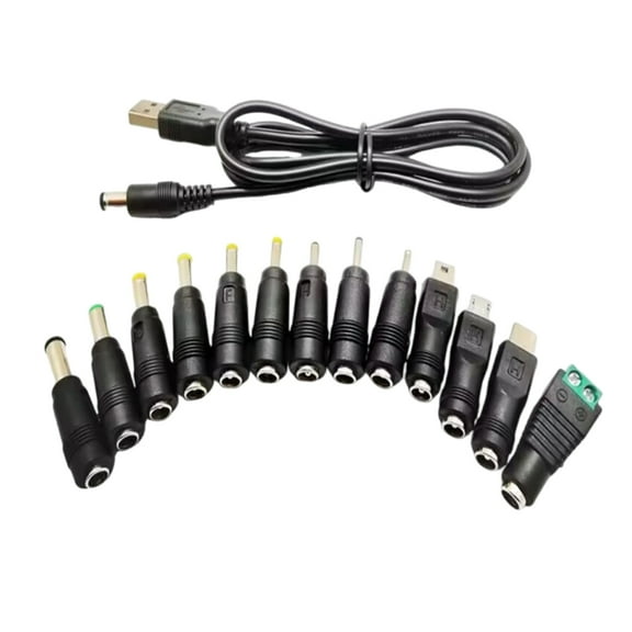 Universal USB to 5.5x2.1mm Power Cable 5V Adapter with 13 Connectors for Devices