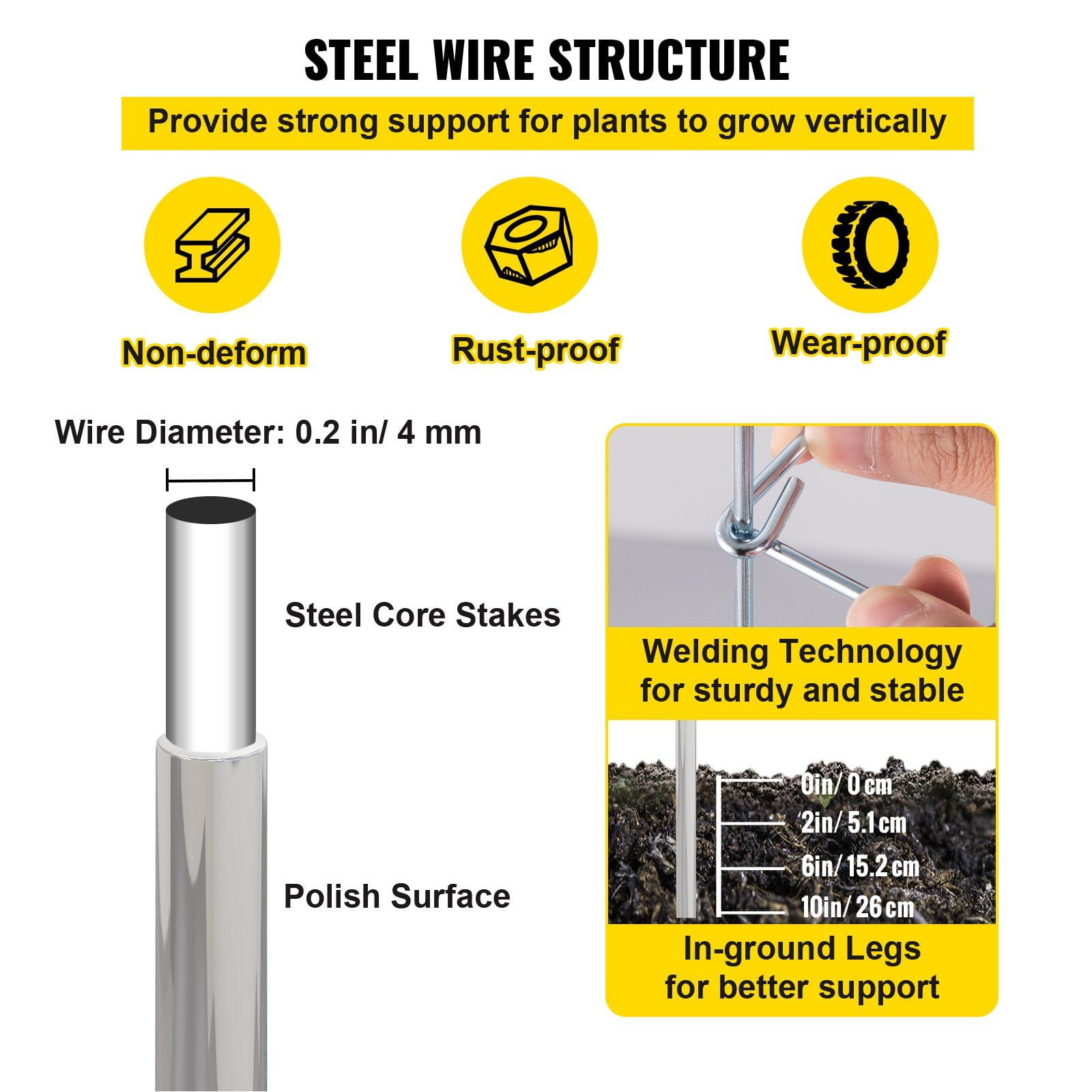 Tomato Cages 10 Pack Square Plant Support 11.8x11.8x46.1 Inches Silver PVC Coated Steel Tower for Climbing Vegetables Fruits Flowers