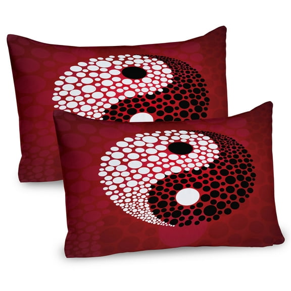 Ambesonne Ying Yang Pillow Sham 2 Pack, Abstract Cosmos Sign, 26"x20", Red