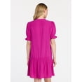 thumbnail image 4 of Time and Tru Women's Cotton Double Cloth Mini Dress with Drop Waist, Sizes XS-XXXL, 4 of 5