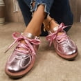 thumbnail image 4 of pwidon Women's Lace Up Ballet Flats Satin Bow Strap Retro Walking Casual Fashion Sneaker Flat Dress Shoes Pink 5.5, 4 of 8