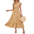 thumbnail image 5 of Delconic Women’s Short Sleeve V Neck Floral Print Maxi Dress Lightweight Flowy Casual Summer Long Dress for Daily Wear Yellow L, 5 of 8