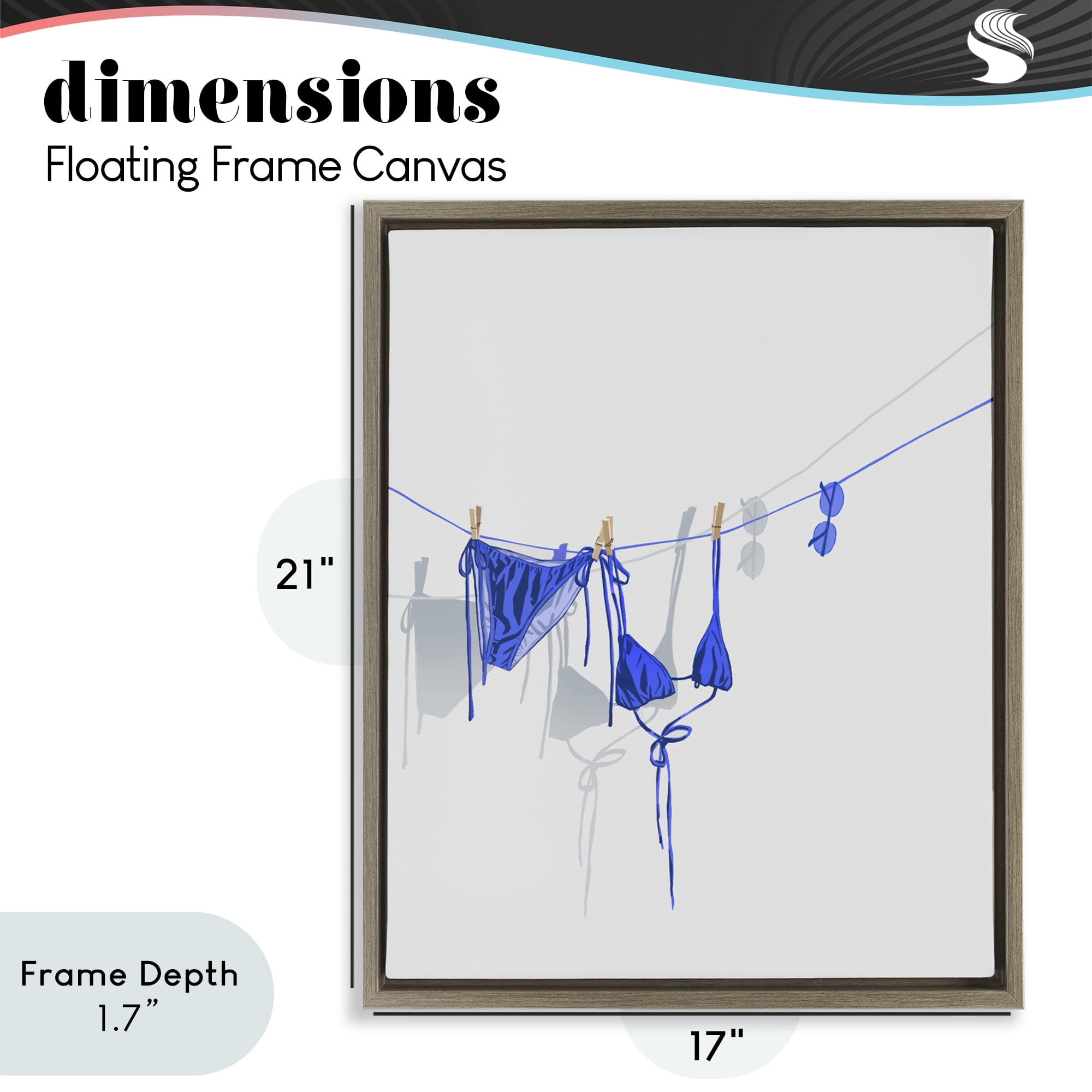Stupell Industries Blue Bikini on Clothesline Brown Framed Floater Canvas Wall Art, design by Ziwei Li