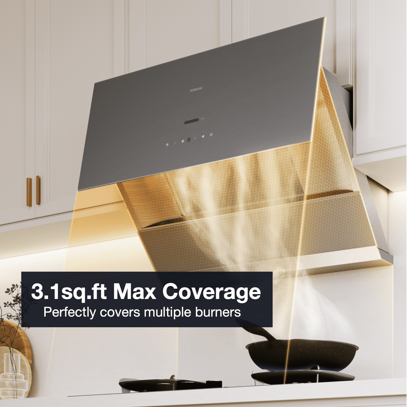 ROBAM Under Cabinet or Wall Mount Kitchen Range Hood 30" R-Max3 Grey, 1200CFM Auto-Adjust Speed Control with LED Lights Vent Hood, Fingerprint Resistance and R-Link Tech