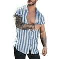 thumbnail image 2 of XXLvision Men Button Down Lapel Neck Short Sleeve Striped Casual Shirt, 2 of 5