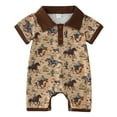 thumbnail image 2 of Baby Boy Romper Boys Short Sleeve Cow Print Collar Romper Jumpsuit Toddler Jumpsuit Coffee 3-6 Months, 2 of 5