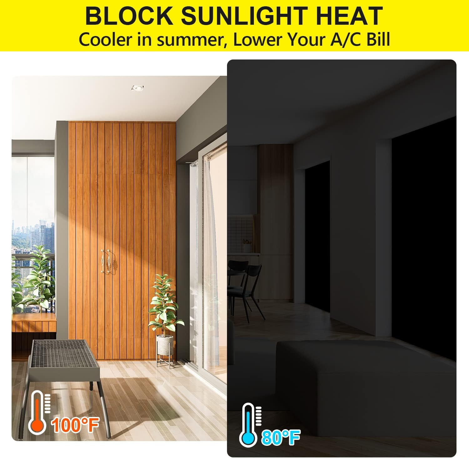 Blackout Curtains for Bedroom, Portable 100% Black Out Window Cover Film, Cuttable Blackout Shades Fabric Sheet, No Drill Window Blinds, Sun Heat Light Blocker for Travel Media Dorm, 57'' W