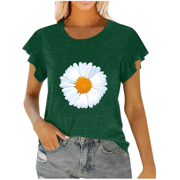 Mujeres Manga Corta Tops Moda Imprimir Blusa Divertida, Cuello Redondo Poliéster Spandex Tee