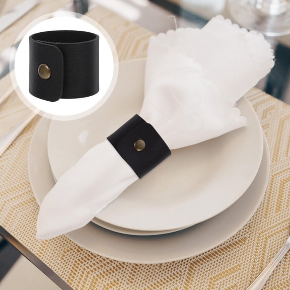 TEHAUX 6 Pcs Napkin Ring Silver Rings Thanksgiving Wedding Decor Banquet Black