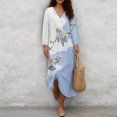 thumbnail image 4 of COEQINE Smock Dress for Women 3/4 Sleeve Calf Length Midi Modest Dress, Comfortable Polyester Linen Oriental Boho Beach Cover Up for Wedding Party Wear, Size XL, Light Blue Ink White Plum Blossom, 4 of 6