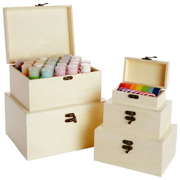 5 Pack Unfinished Wooden Boxes with Hinged Lids Arts and Crafts, Wood Storage Boxes to Paint (Natural, 5 Assorted Sizes)